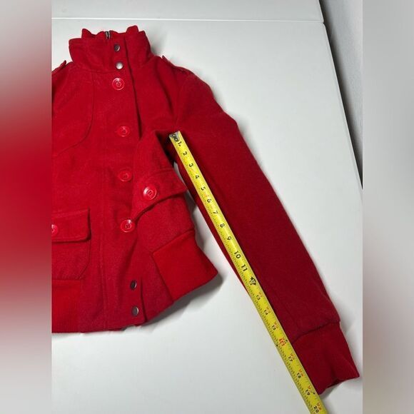 WOMENS JUNIORS SOUND & MATTER BASIC WOOL BLEND JACKET RED W/ BUTTONS SIZE XS - Picture 10 of 15